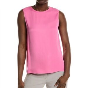 NWT Theory Silk Straight Shell Modern Georgette Top In Bright Pink Womens Large